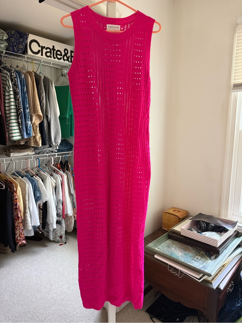 First Love by Lovelyn Hot Pink Sleeveless Knit Midi Dress- L New!